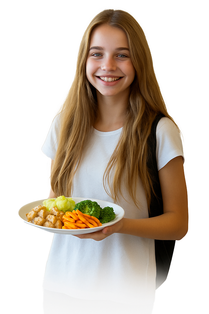 Mädchen mit einem Teller voll gesundem Essen
