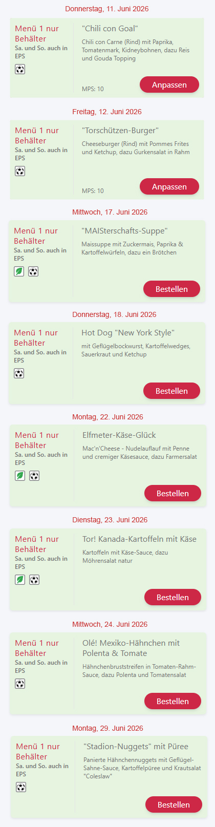 FIFA WM-Menüs 2026 deli carte